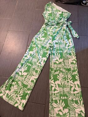 Women’s Green Printed Strapless Jumpsuit